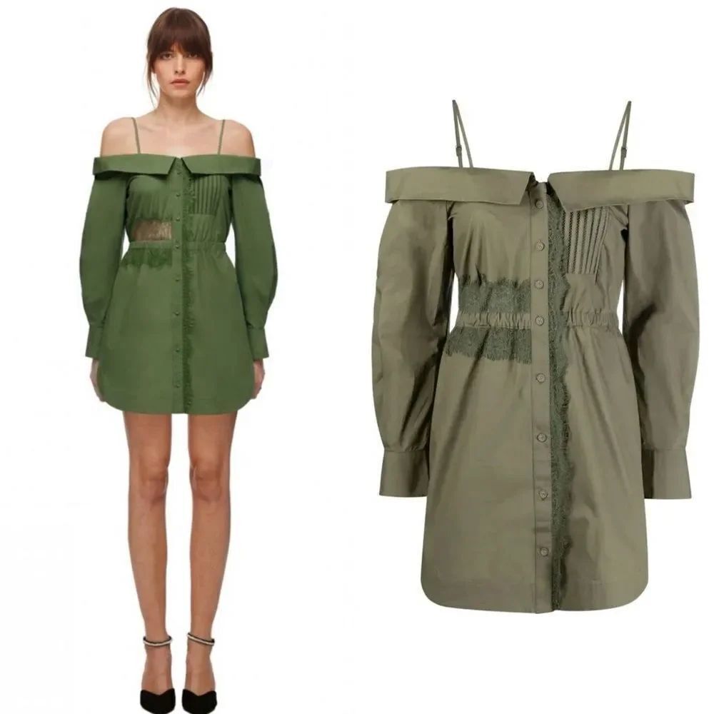 Self-Portrait Mini Olive Green Dress Size 2